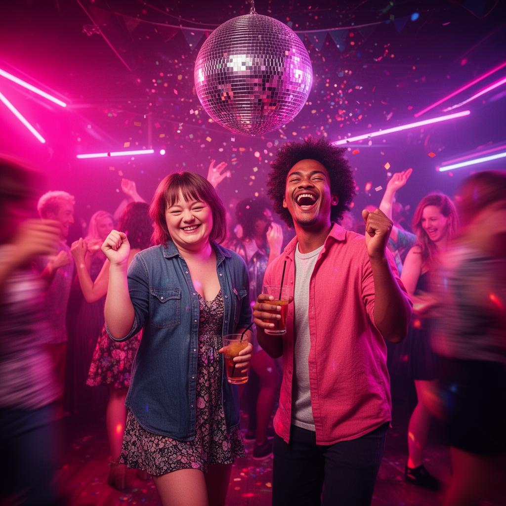 Twee vrienden lachend dansend op de DiscoPower dansvloer