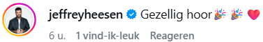 Reactie van Jeffrey Heesen op Instagram