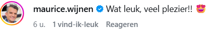 Reactie van Maurice Wijnen op Instagram